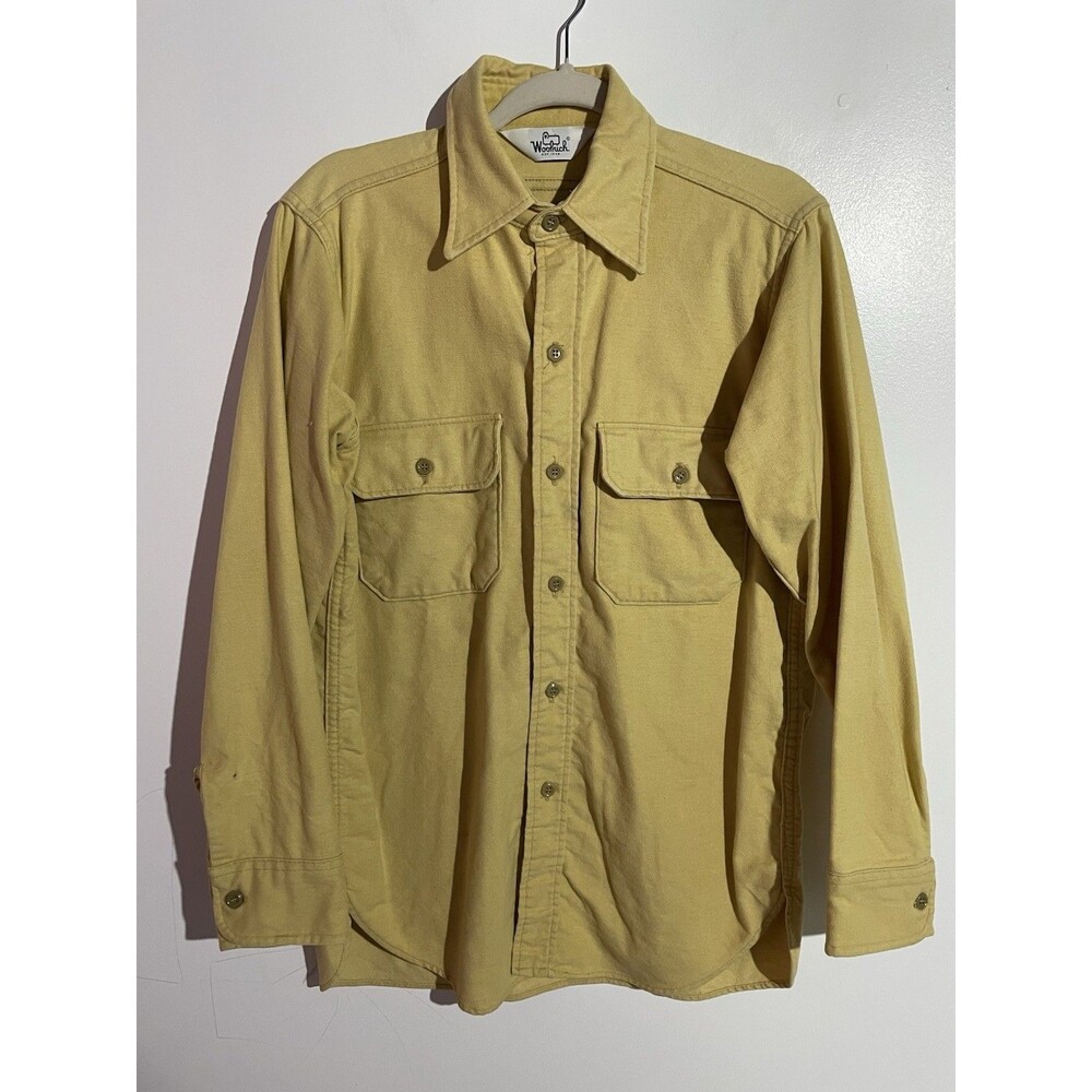 Vintage Woolrich Chamois Button Up Shirt Mens M Yellow Heavy Flannel 70s USA‎